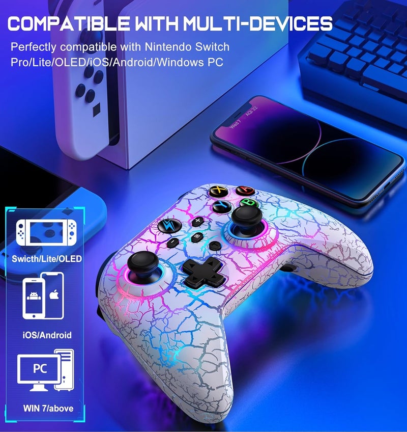 Svetaecho Upgraded Wireless Switch 2 Controller for Nintendo Switch/Switch2/Lite/OLED-LED Wired Windows PC Game Joysticks-Wireless PC iOS Android Remote with Programmable Switch Accessories (White) - Image 3